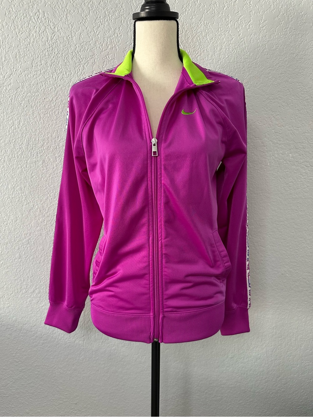 Nike Retro Track Jacket Fuchsia Magenta Lime Full Zip Girls XL Fits Womens S/M